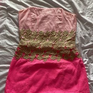 Lilly Pulitzer size 2 Kade shift dress Pink Tropics embroidered strapless